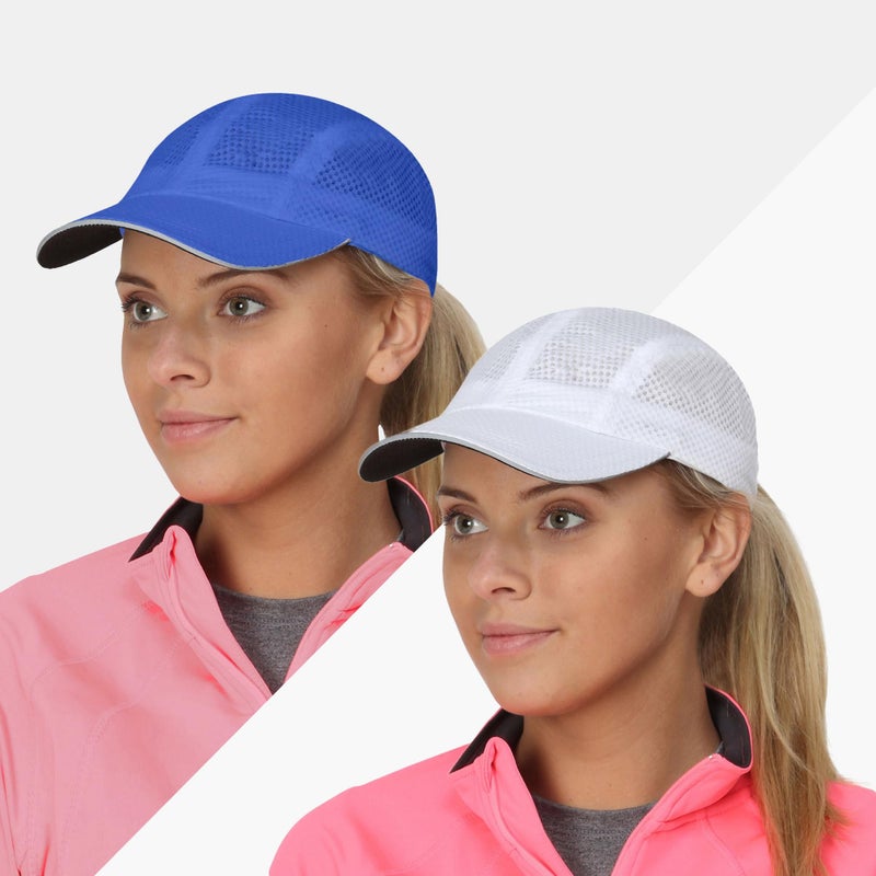 TrailHeads Women's Race Day Performance Running Cap, Lightweight & Quick Drying Mesh Sports Hat with Reflective Trim, Adjustable Fit - White-Cool Blue 2-pk - Image 2
